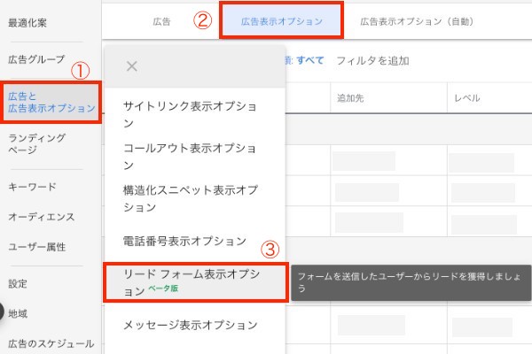 リードフォーム表示オプション設定方法1