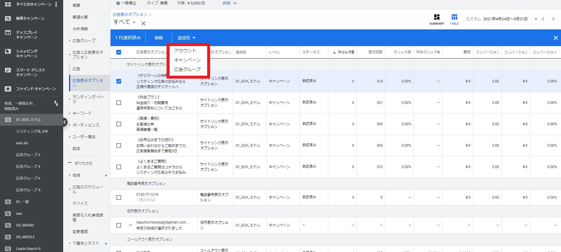 Google広告の広告表示オプション設定